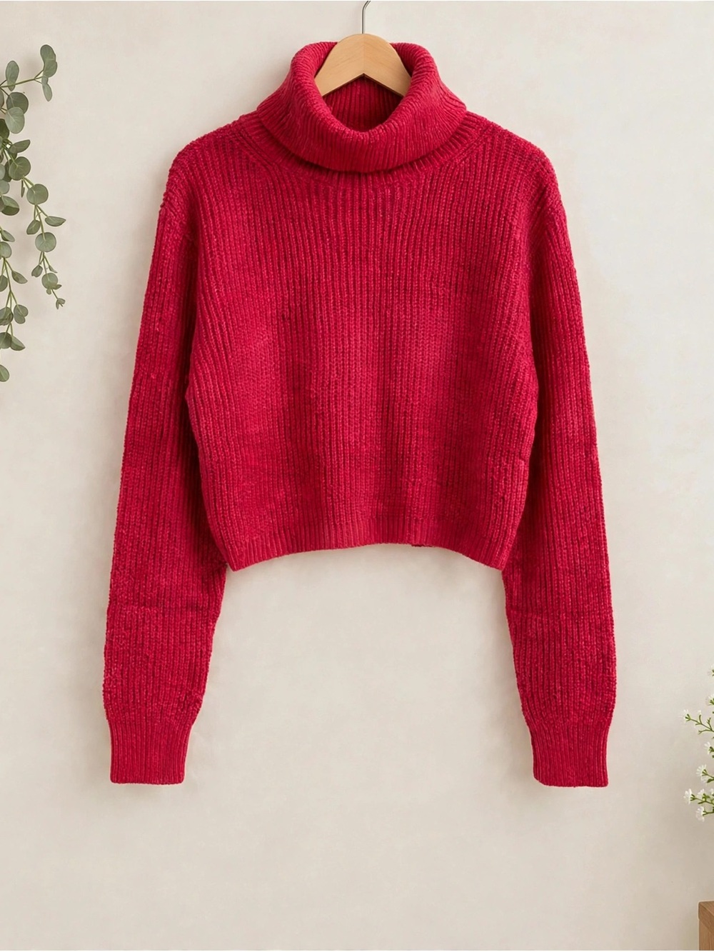 Cropped Red Cowl Neck Sweater